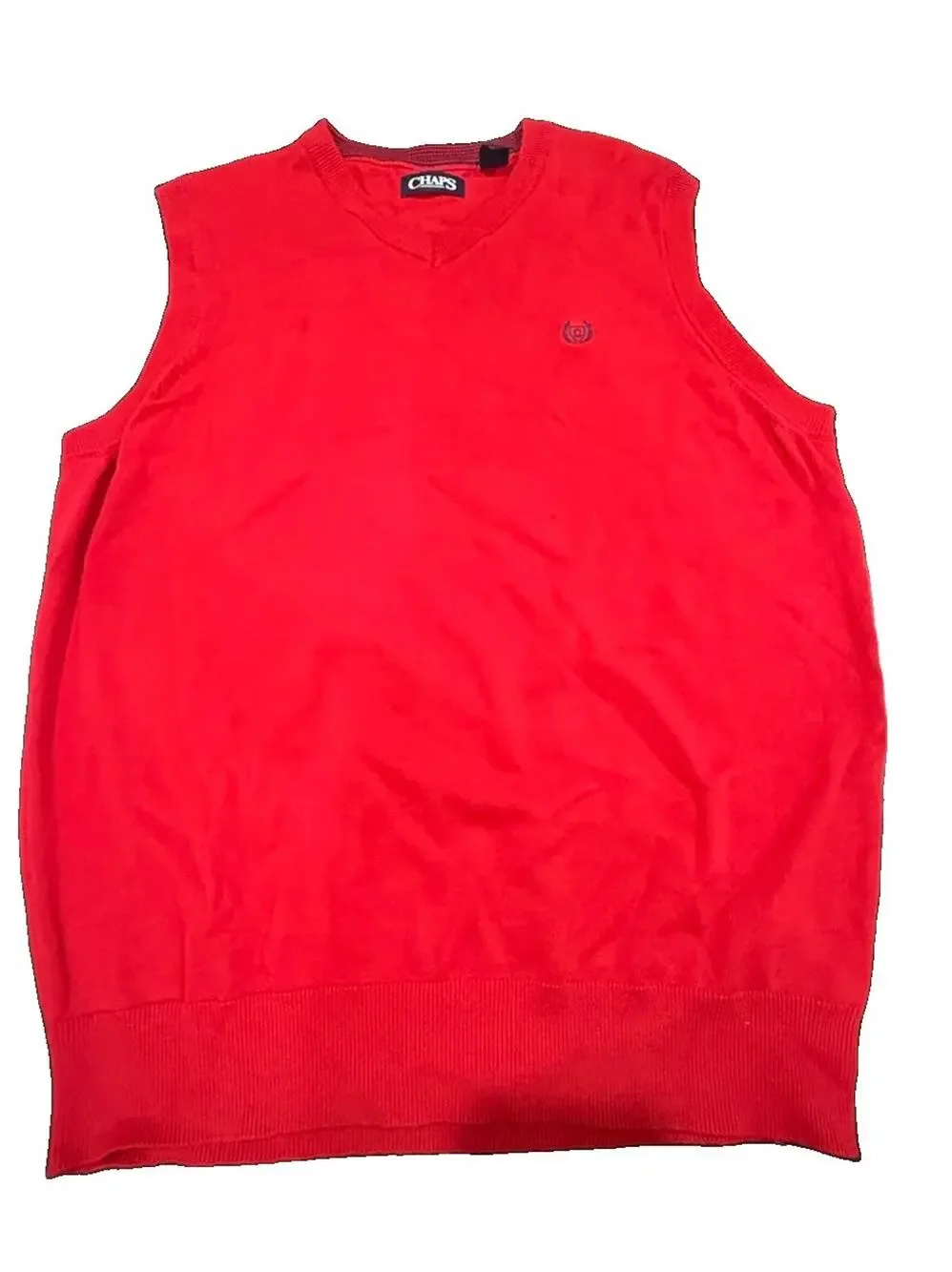 CHAPS Mens M Sweater Vest Red V Neck Embroidered Logo Pullover Preppy Golf